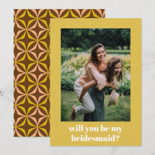 Cartão De Notas Proposta de Bridesmaid de Padrão Amarelo Retroati