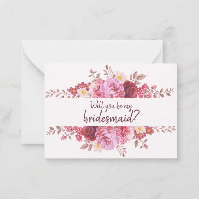Cartão De Notas Proposta de Bridesmaid de Rosas da Borgonha (Verso)
