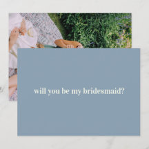 Proposta de Bridesmaid em azul com foto na parte t