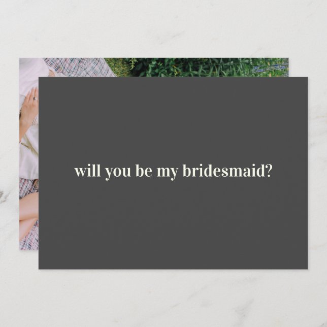 Cartão De Notas Proposta de Bridesmaid em preto com foto na parte  (Frente/Verso)