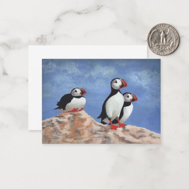 Cartão De Notas Puffin Trio (Frente/Verso In Situ)