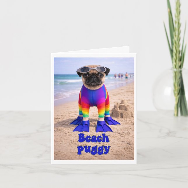 Cartão De Notas Pug de Praia (Frente)