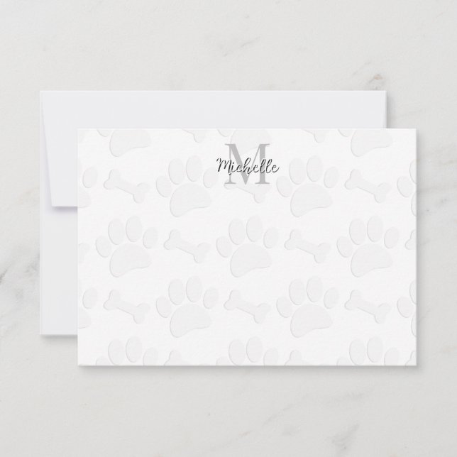 Cartão De Notas Puppy Paw Prints and Bones Personalized Monogram (Frente)