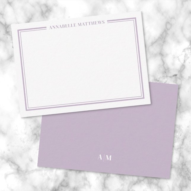 Cartão De Notas Purple Border Minimalist Name Monogram (Purple Border Minimalist Name Monogram Note Card)