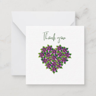 Cartão De Notas Purple Floral Heart Thank You Flat Notecard