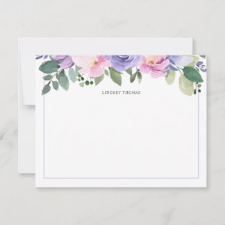 Cartão De Notas Purple Pink Watercolor Floral Personalized