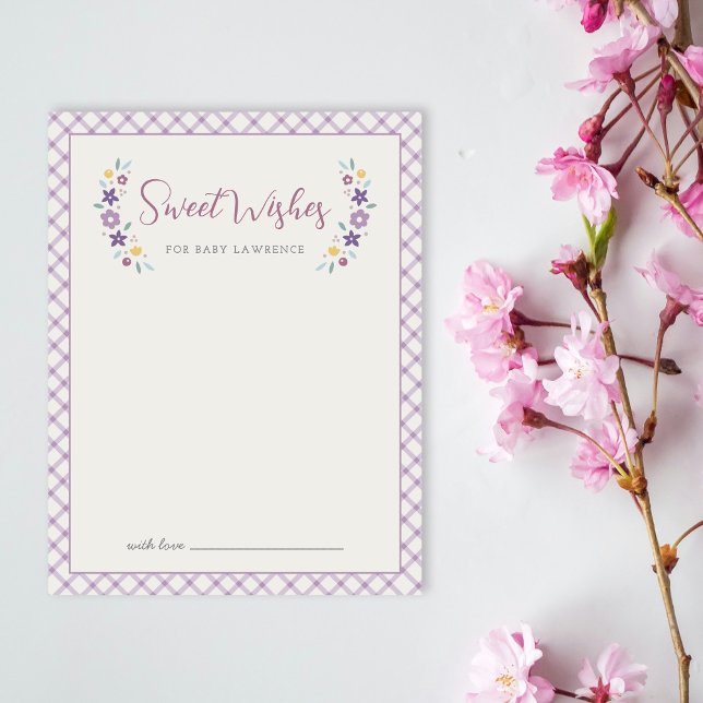 Cartão De Notas Purple Sweet Floral Wishes For Baby Shower Card  (Criador carregado)