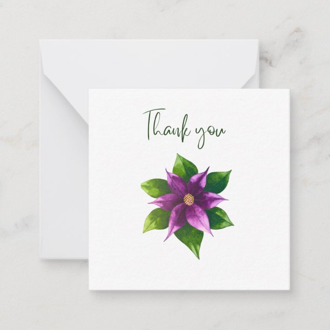 Cartão De Notas Purple Watercolour Flower Thank You Flat Notecard (Frente)