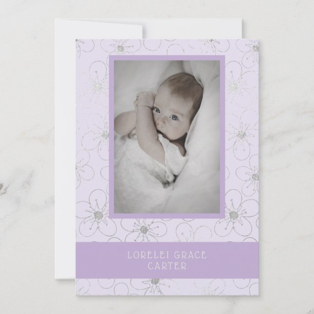 Cartão De Notas Purple Wildflowers Silver Photo Naming Ceremony (Frente)