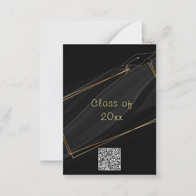Cartão De Notas QR Code Gold Black Graduation Invitation Card (Verso)