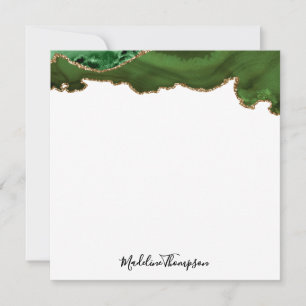 Cartão De Notas Quadrado de Script de Agate de Velvet Verde Girly