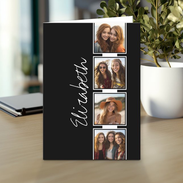 Cartão De Notas Quadrados de Colagem de Fotos Pretos e Brancos Per (Custom Greeting Card with Photo)