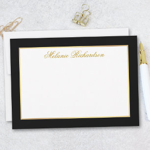 Cartão De Notas Quadro Dourado branco e preto elegante