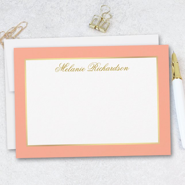 Cartão De Notas Quadro Dourado de Pêssego Elegante - Escolher Tama (Customize to change text color, add more text or to change color of back of card.)