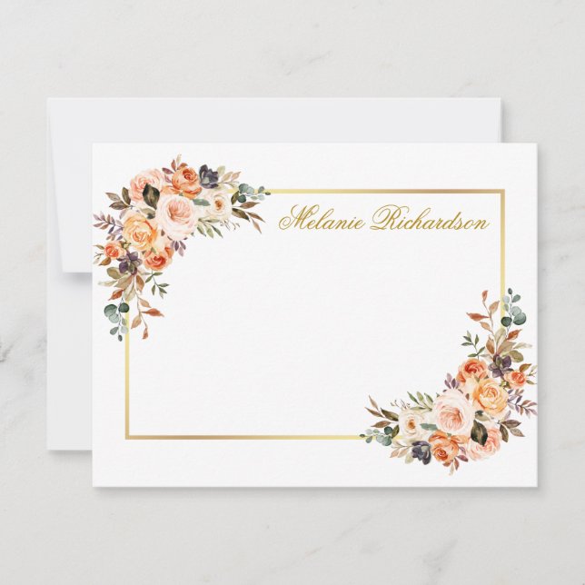 Cartão De Notas Quadro Dourado Personalizado Floral de Outono de A (Frente)