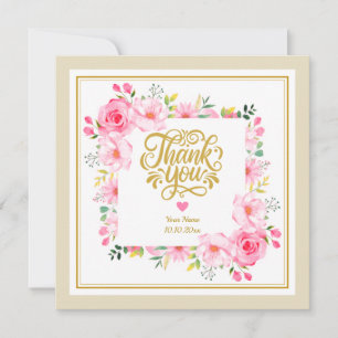 Cartão De Notas Quadro Floral Rosa em Aquarela Romântica e Coração