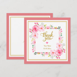 Cartão De Notas Quadro Floral Rosa em Aquarela Romântica e Coração