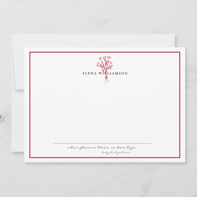 Cartão De Notas Quadro Vermelho Moderno - Flores e Esperança Perso (Frente)