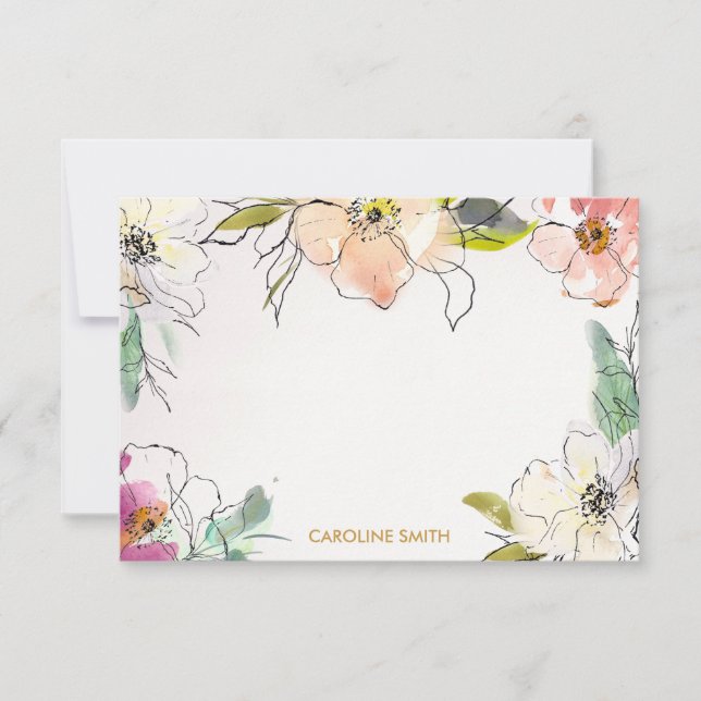 Cartão De Notas Quic Modern Watercolor Floral Personalizado (Frente)