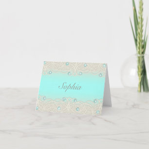 Cartão De Notas Quinceanera Aqua Sparkle e Lace