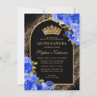 Quinceanera Floral Dourada Azul Preto