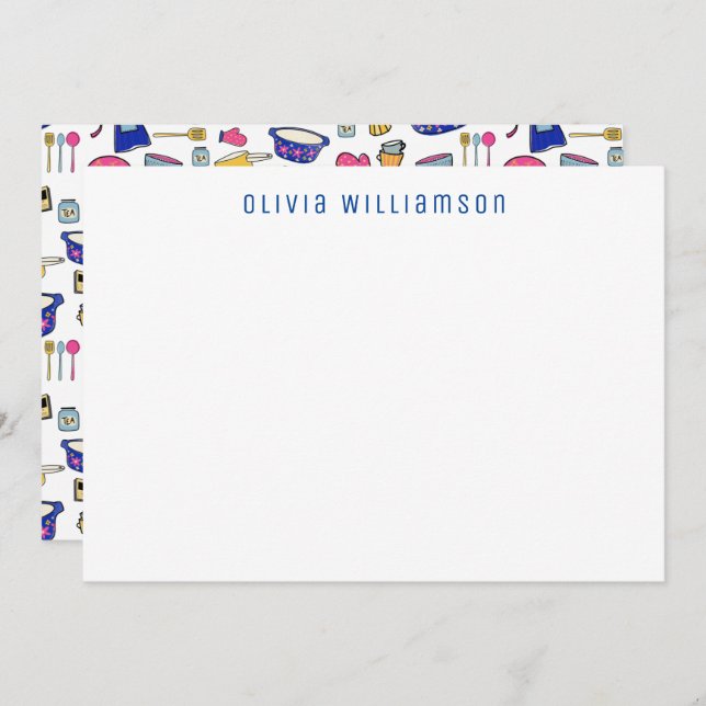 Cartão De Notas Quirky Kitchen Utentils Cake Maker, Chef Notecard (Frente/Verso)