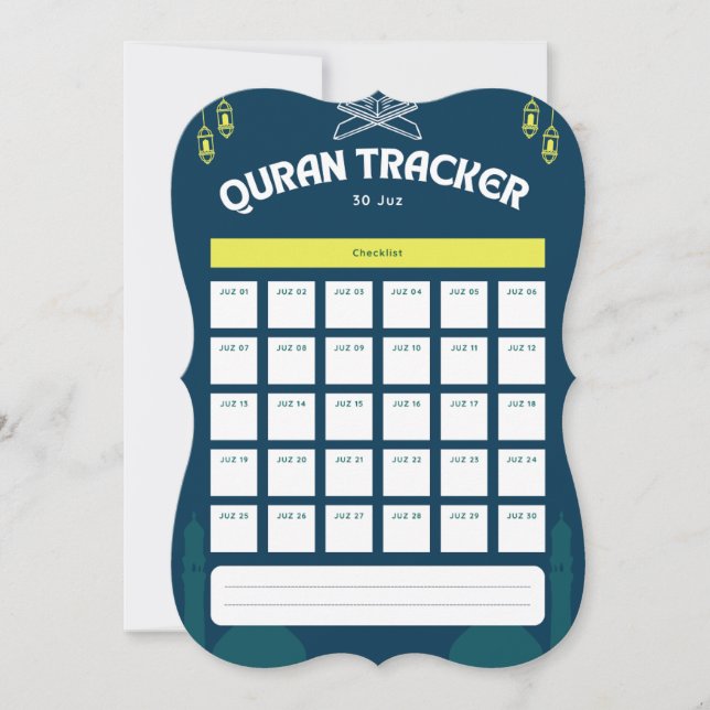 Cartão De Notas Quran Tracker All 30 JUZ (Frente)