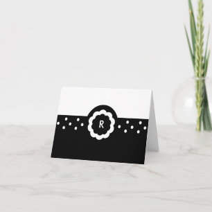 Cartão De Notas R :: Monogram R Dotted Black & White Note Card
