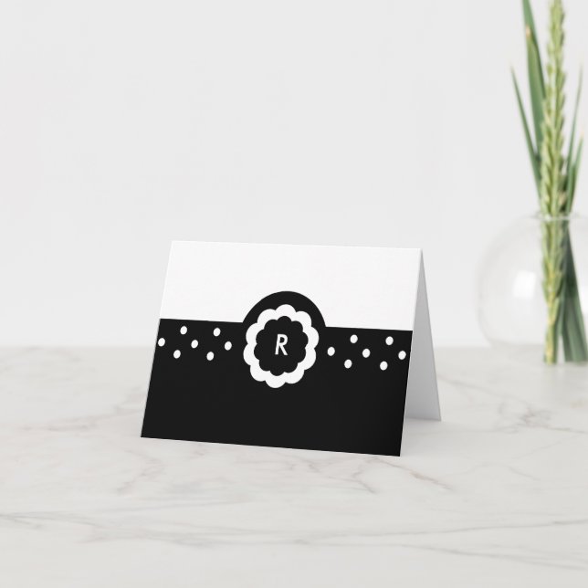 Cartão De Notas R :: Monogram R Dotted Black & White Note Card (Frente)