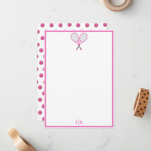 Cartão De Notas Racquet de Ténis Papelaria Bolinhas Monograma Rosa