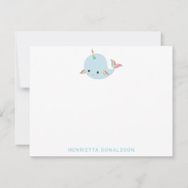 Cartão De Notas Rainbow Narwhal Kawaii Padrão Pastel Nome Azul