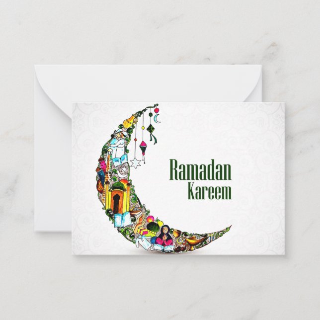 Cartão De Notas Ramadan Kareem Colorful Crescent (Frente)
