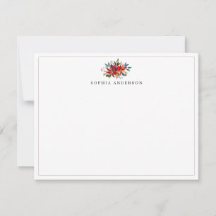 Cartão De Notas Ramalho Vermelho Buquê de Natal Floral Aquarela