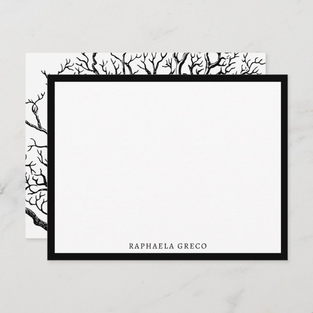 Cartão De Notas Ramificações de Árvore Abstrato de Preto e Branco  (Frente/Verso)