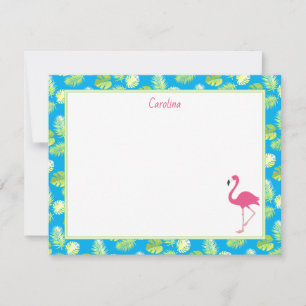Cartão De Notas Ramos de Palmeira Flamingo Tropical Azul Papelaria