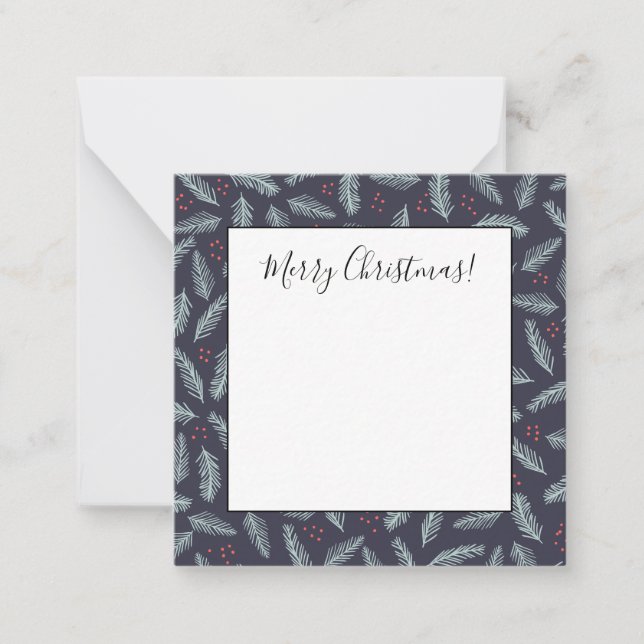 Cartão De Notas Ramos de Pinheiro Branco Folhas Azevinho Natal (Frente)