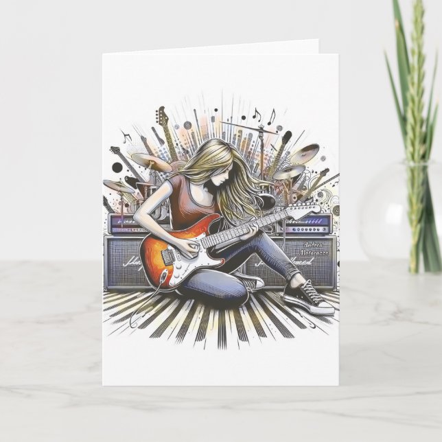 Cartão De Notas Rapariga com vibrações musicais (Frente)