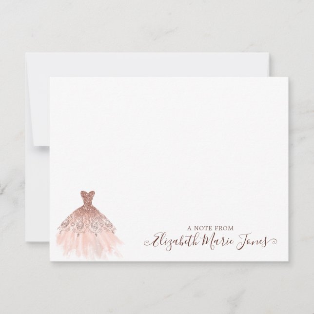 Cartão De Notas Rapariga Rosa Rosa Rosa Dourada, Escrita de Vestid (Frente)
