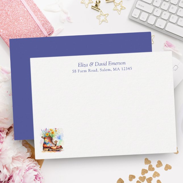 Cartão De Notas Rato De Aquarela Com Boot De Flor Selvagem (Drop a note to family, friends or business friends with this sweet personalized boot with Mouse.)