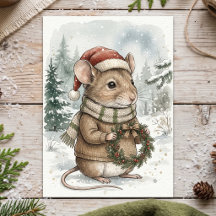 Rato de Natal Vintage Festa Floresta de Madeira