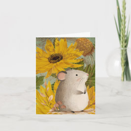 Cartão De Notas Rato Fofo da Floresta com Flores Amarelas