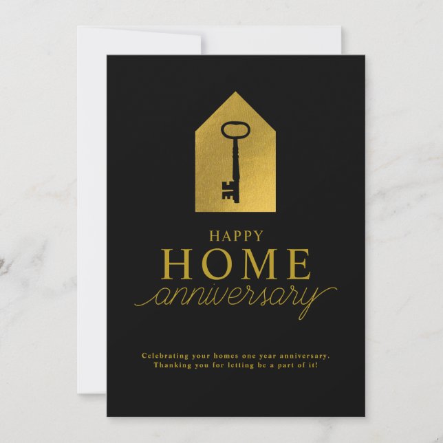 Cartão De Notas Real Estate Agent Happy Home Anniversary Gold Key (Frente)