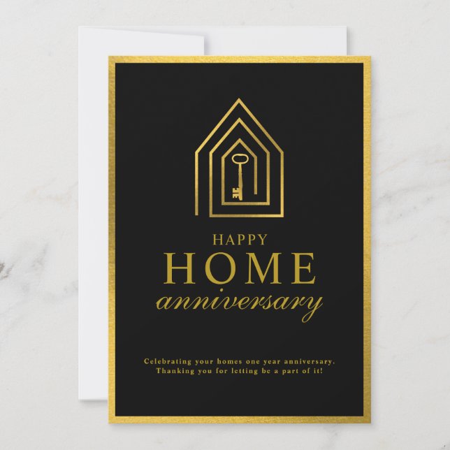 Cartão De Notas Real Estate Agent Happy Home Anniversary Gold Key (Frente)