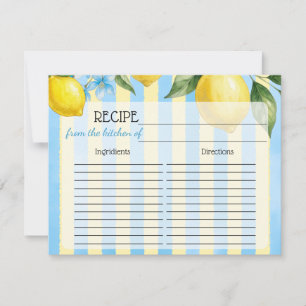 Cartão De Notas Receita Floral Azul Main Squeeze para Chá de Noiva