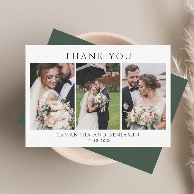 Cartão De Notas Recém-casados de Orçamento Colagem de Fotos de Cas (Budget Newlyweds Wedding Photo Collage Thank You Note Card)