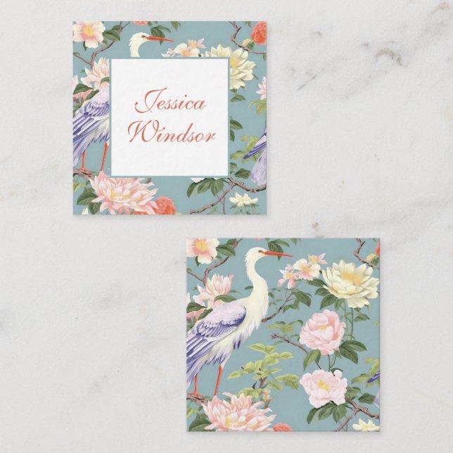 Cartão De Notas Receptáculo de doação da Chinoiserie Floral Jade E (Frente/Verso)