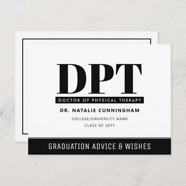 Cartão De Notas Recomendações e Desejos Modernos de Graduação DPT  (Frente/Verso)