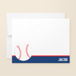 Cartão De Notas Red Blue Baseball Personalizado Flat<br><div class="desc">Placas de anotações planos modernas de baseball. A combinação de cores azul e vermelha do marinho clássico faz disso uma escolha tradicional. Faz um excelente para agradecer por um Bar Mitzvah ou festa de aniversário.</div>