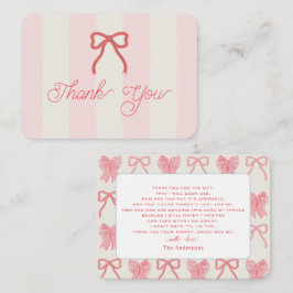Cartão De Notas Red Bow & Pink Stripes Baby Shower Thank You