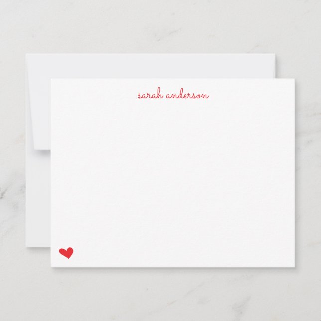 Cartão De Notas Red Doodle Heart Personalized Stationery (Frente)